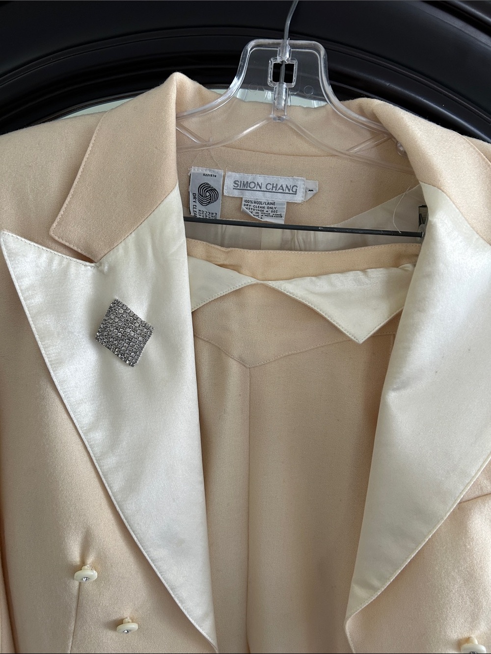 Simon Chang Cream Satin-Trimmed Tuxedo